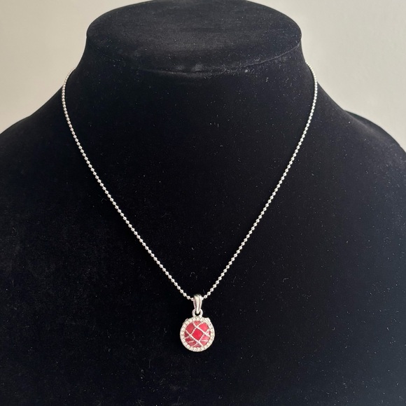 Jewelry - Silver Necklace with Pink Enamel Round Pendant